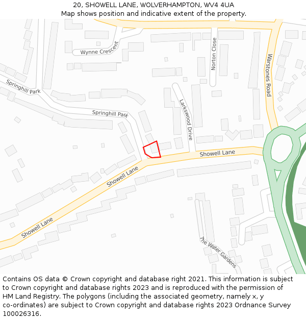 20, SHOWELL LANE, WOLVERHAMPTON, WV4 4UA: Location map and indicative extent of plot