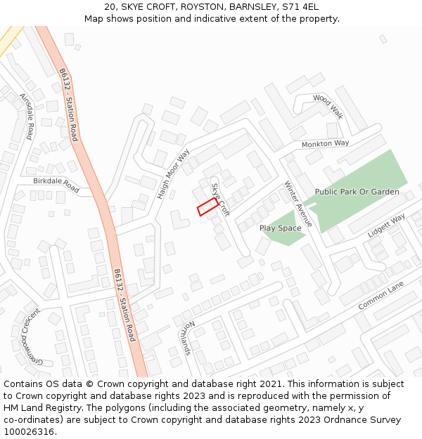 20, SKYE CROFT, ROYSTON, BARNSLEY, S71 4EL: Location map and indicative extent of plot