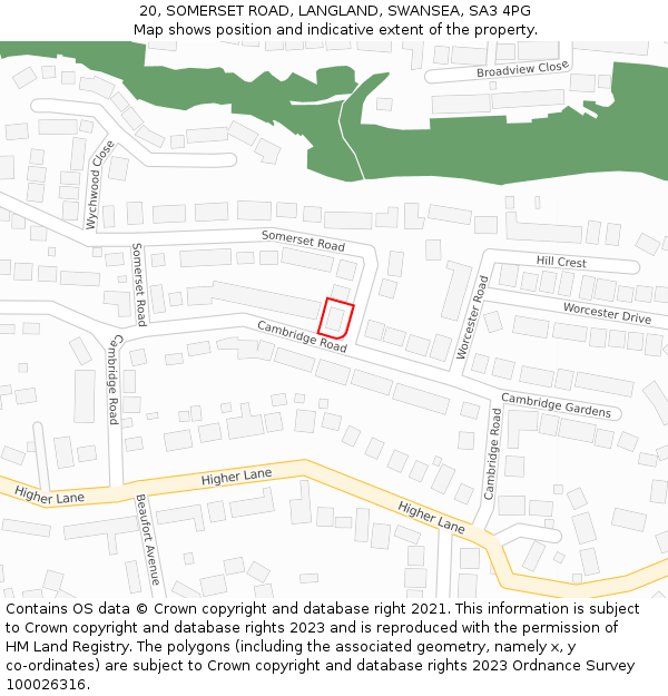 20, SOMERSET ROAD, LANGLAND, SWANSEA, SA3 4PG: Location map and indicative extent of plot