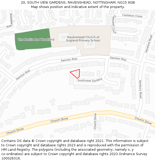 20, SOUTH VIEW GARDENS, RAVENSHEAD, NOTTINGHAM, NG15 9GB: Location map and indicative extent of plot