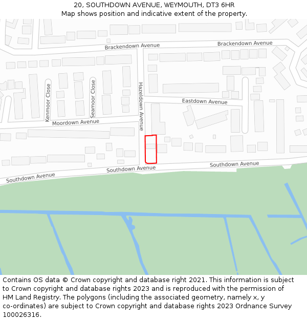 20, SOUTHDOWN AVENUE, WEYMOUTH, DT3 6HR: Location map and indicative extent of plot