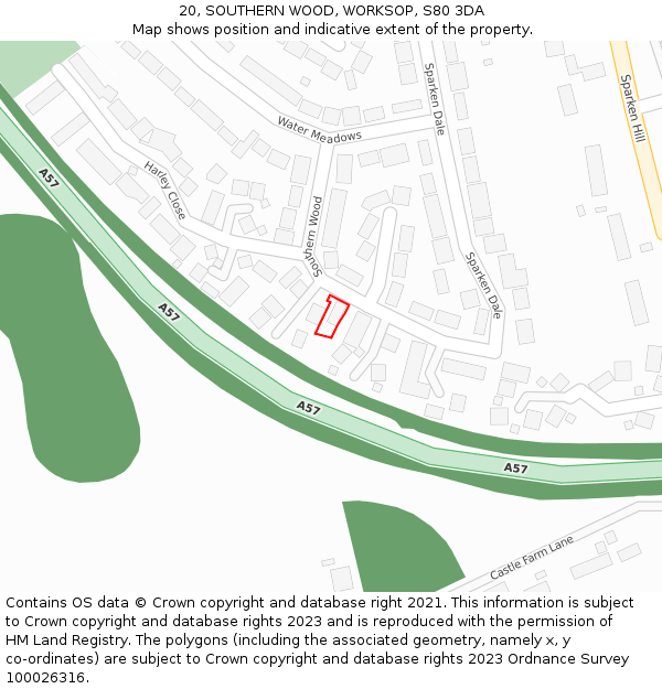 20, SOUTHERN WOOD, WORKSOP, S80 3DA: Location map and indicative extent of plot