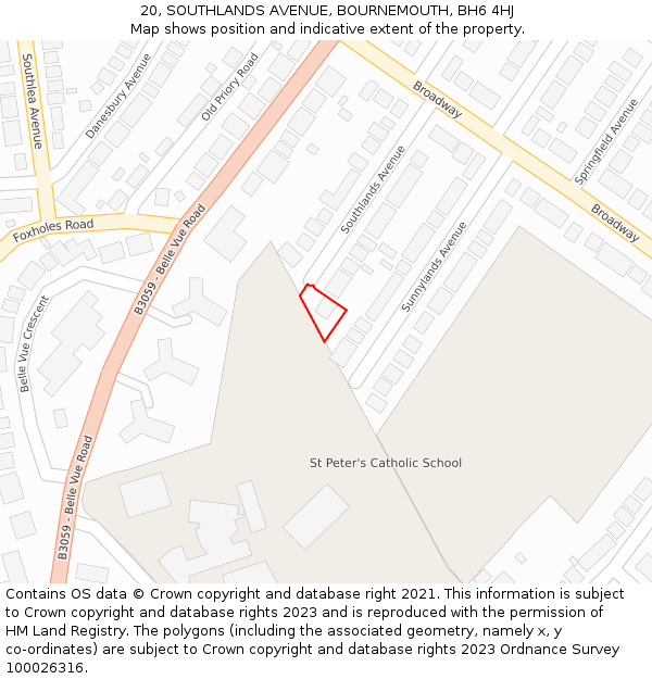 20, SOUTHLANDS AVENUE, BOURNEMOUTH, BH6 4HJ: Location map and indicative extent of plot