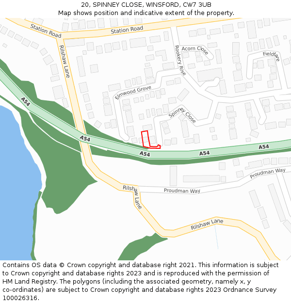 20, SPINNEY CLOSE, WINSFORD, CW7 3UB: Location map and indicative extent of plot