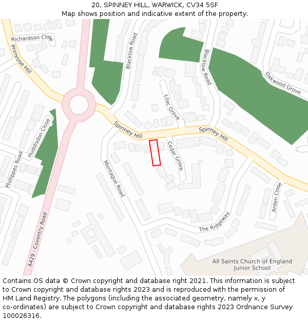 20, SPINNEY HILL, WARWICK, CV34 5SF: Location map and indicative extent of plot