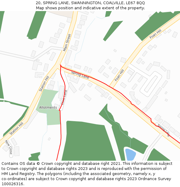 20, SPRING LANE, SWANNINGTON, COALVILLE, LE67 8QQ: Location map and indicative extent of plot