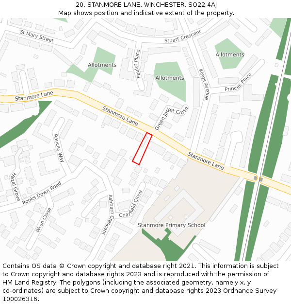 20, STANMORE LANE, WINCHESTER, SO22 4AJ: Location map and indicative extent of plot