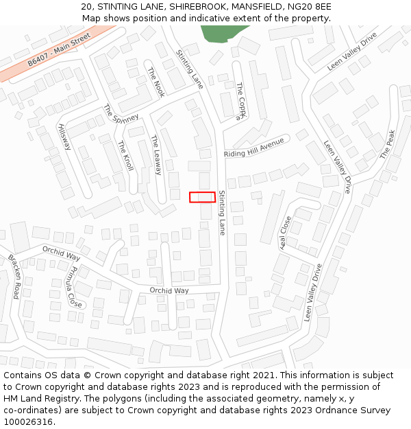 20, STINTING LANE, SHIREBROOK, MANSFIELD, NG20 8EE: Location map and indicative extent of plot