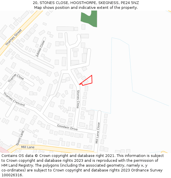 20, STONES CLOSE, HOGSTHORPE, SKEGNESS, PE24 5NZ: Location map and indicative extent of plot