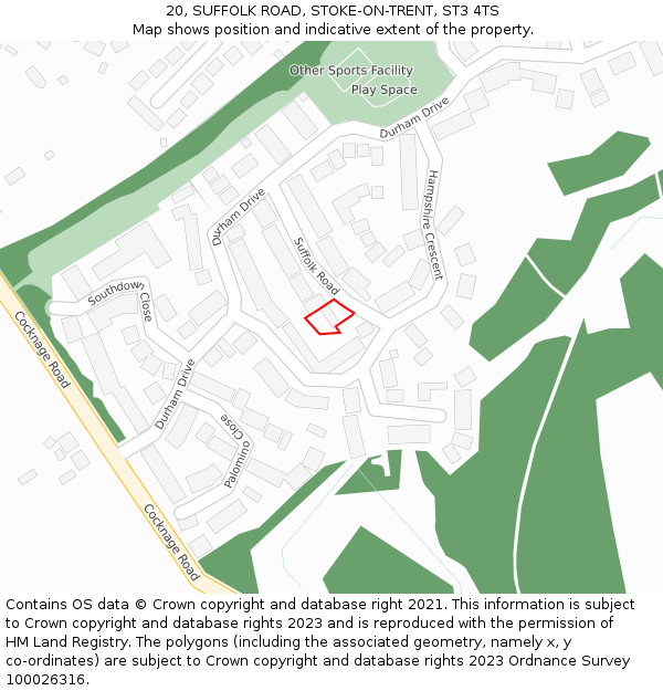20, SUFFOLK ROAD, STOKE-ON-TRENT, ST3 4TS: Location map and indicative extent of plot