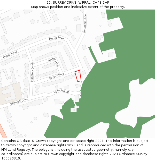 20, SURREY DRIVE, WIRRAL, CH48 2HP: Location map and indicative extent of plot