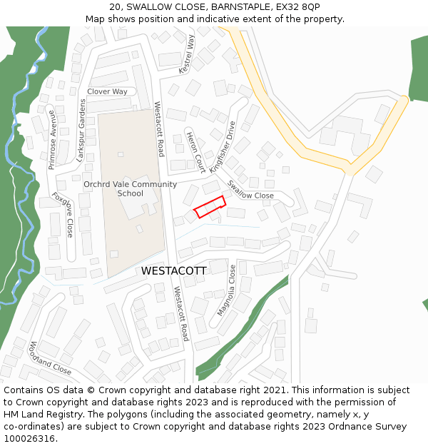 20, SWALLOW CLOSE, BARNSTAPLE, EX32 8QP: Location map and indicative extent of plot