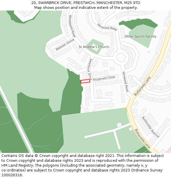 20, SWARBRICK DRIVE, PRESTWICH, MANCHESTER, M25 9TD: Location map and indicative extent of plot