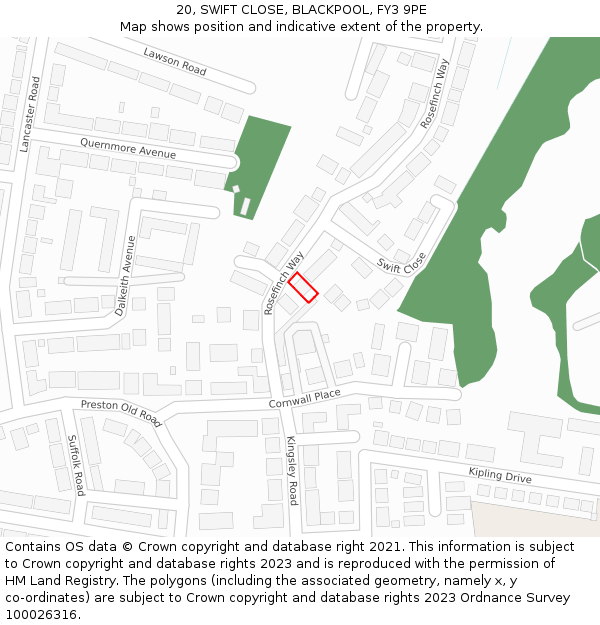 20, SWIFT CLOSE, BLACKPOOL, FY3 9PE: Location map and indicative extent of plot