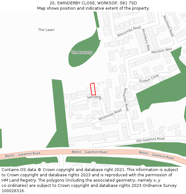 20, SWINDERBY CLOSE, WORKSOP, S81 7SD: Location map and indicative extent of plot