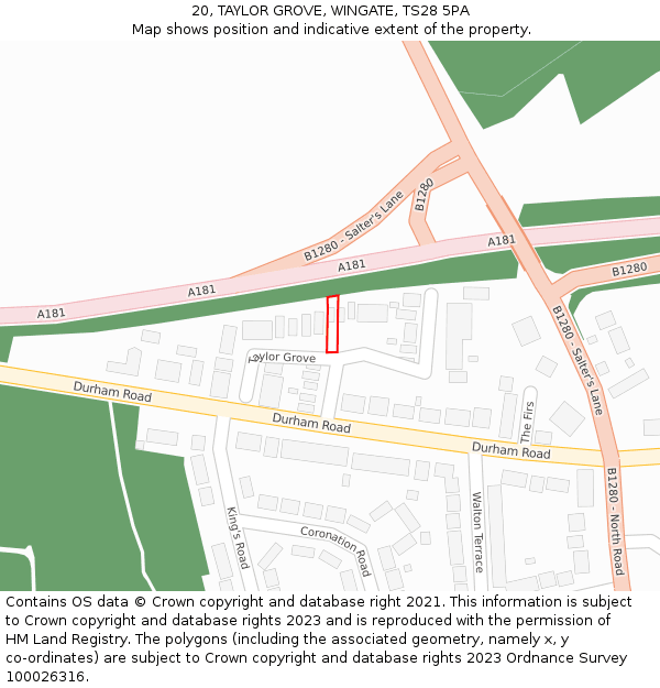 20, TAYLOR GROVE, WINGATE, TS28 5PA: Location map and indicative extent of plot