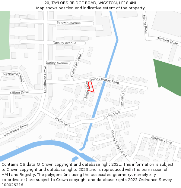 20, TAYLORS BRIDGE ROAD, WIGSTON, LE18 4NL: Location map and indicative extent of plot