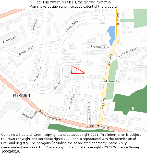 20, THE CROFT, MERIDEN, COVENTRY, CV7 7NQ: Location map and indicative extent of plot