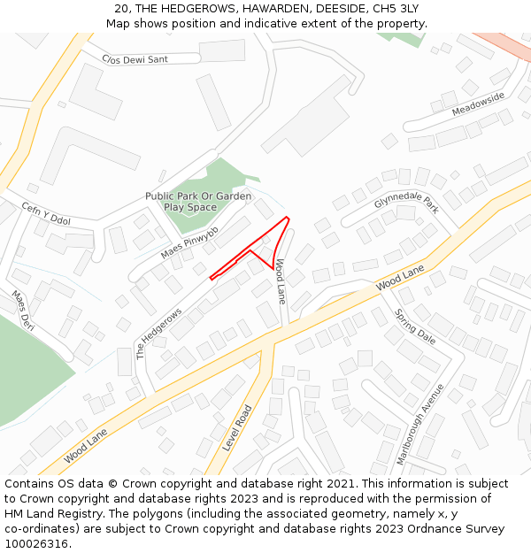 20, THE HEDGEROWS, HAWARDEN, DEESIDE, CH5 3LY: Location map and indicative extent of plot