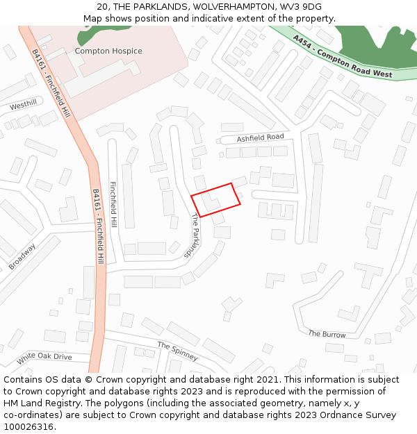 20, THE PARKLANDS, WOLVERHAMPTON, WV3 9DG: Location map and indicative extent of plot