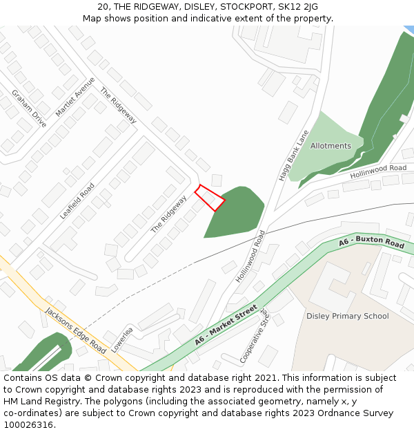 20, THE RIDGEWAY, DISLEY, STOCKPORT, SK12 2JG: Location map and indicative extent of plot