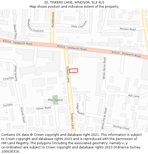 20, TINKERS LANE, WINDSOR, SL4 4LS: Location map and indicative extent of plot