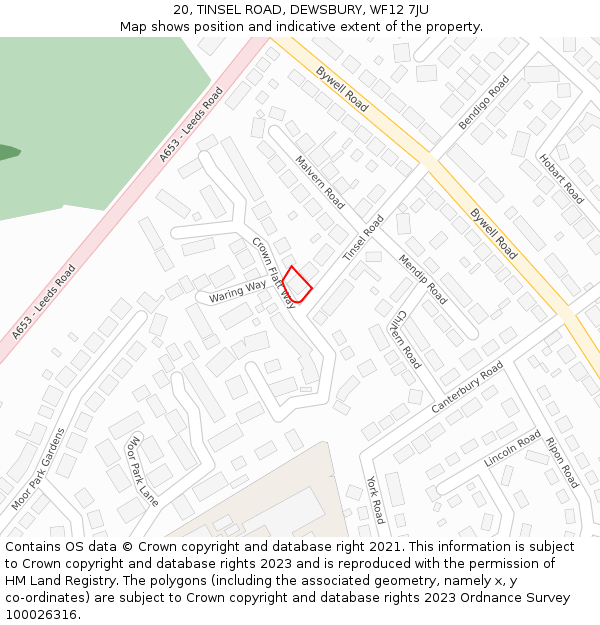 20, TINSEL ROAD, DEWSBURY, WF12 7JU: Location map and indicative extent of plot