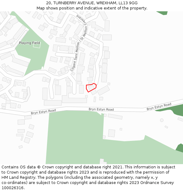 20, TURNBERRY AVENUE, WREXHAM, LL13 9GG: Location map and indicative extent of plot