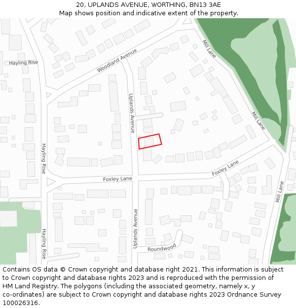 20, UPLANDS AVENUE, WORTHING, BN13 3AE: Location map and indicative extent of plot