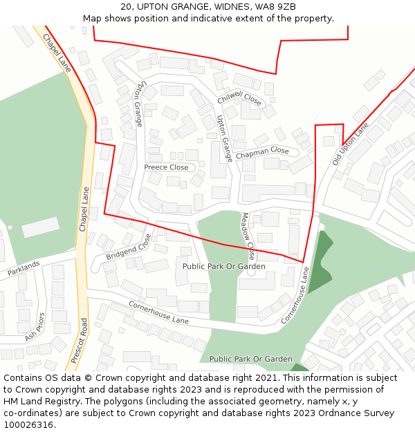 20, UPTON GRANGE, WIDNES, WA8 9ZB: Location map and indicative extent of plot