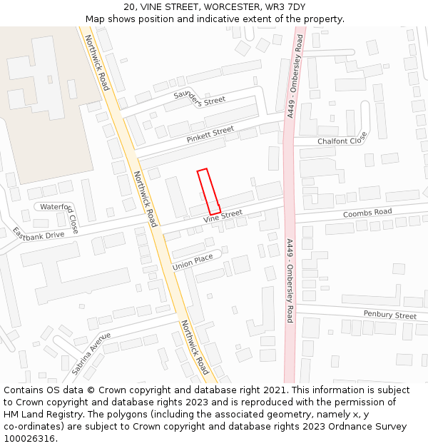 20, VINE STREET, WORCESTER, WR3 7DY: Location map and indicative extent of plot