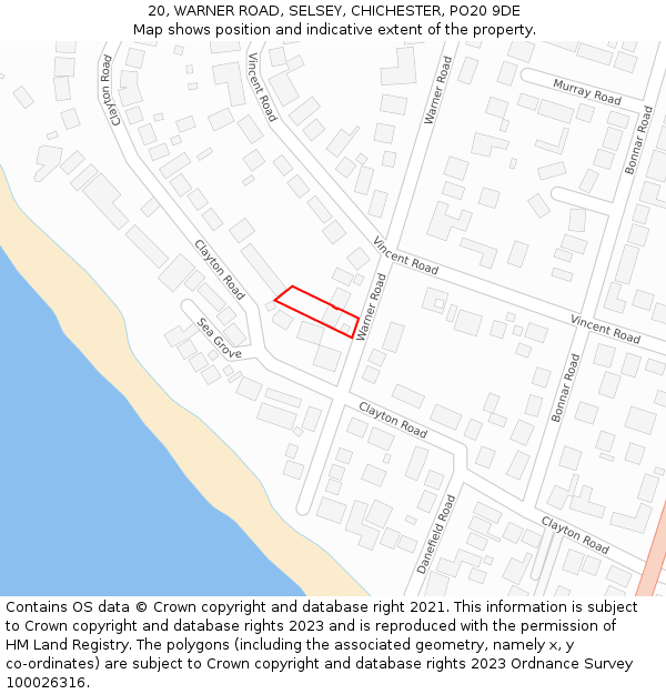 20, WARNER ROAD, SELSEY, CHICHESTER, PO20 9DE: Location map and indicative extent of plot