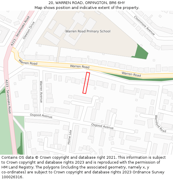 20, WARREN ROAD, ORPINGTON, BR6 6HY: Location map and indicative extent of plot