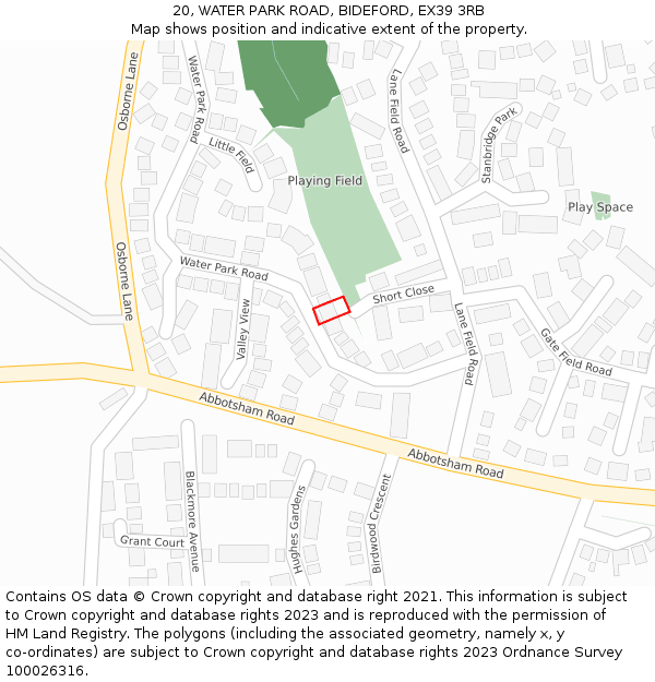 20, WATER PARK ROAD, BIDEFORD, EX39 3RB: Location map and indicative extent of plot