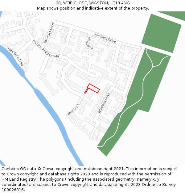 20, WEIR CLOSE, WIGSTON, LE18 4NG: Location map and indicative extent of plot