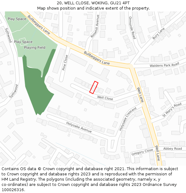 20, WELL CLOSE, WOKING, GU21 4PT: Location map and indicative extent of plot