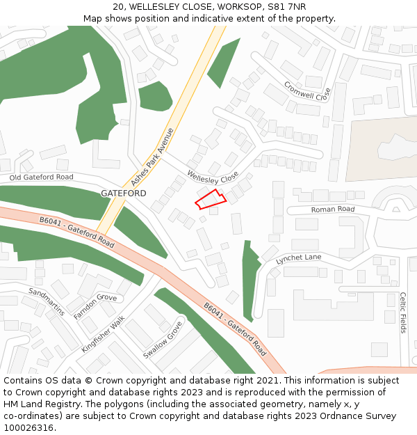 20, WELLESLEY CLOSE, WORKSOP, S81 7NR: Location map and indicative extent of plot