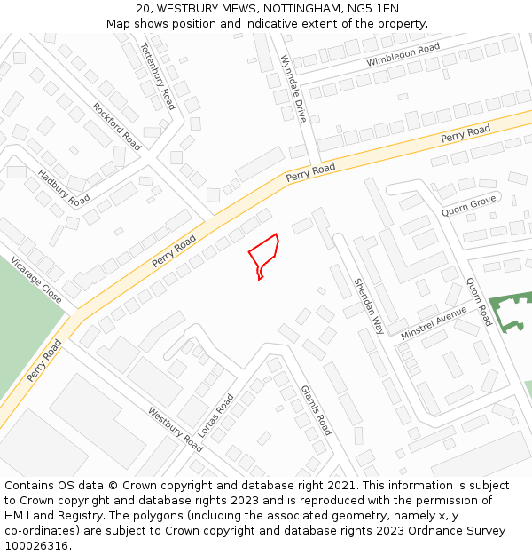 20, WESTBURY MEWS, NOTTINGHAM, NG5 1EN: Location map and indicative extent of plot