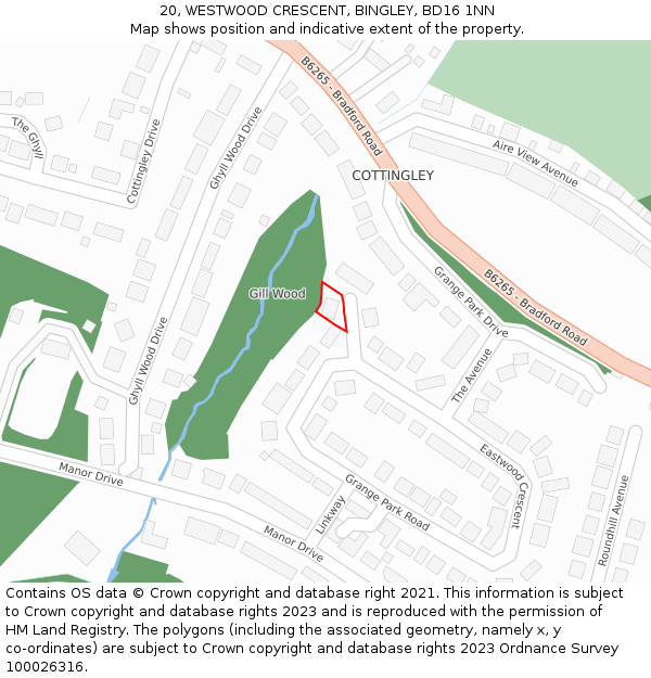 20, WESTWOOD CRESCENT, BINGLEY, BD16 1NN: Location map and indicative extent of plot