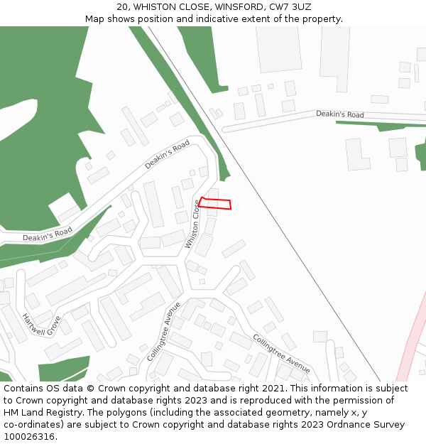 20, WHISTON CLOSE, WINSFORD, CW7 3UZ: Location map and indicative extent of plot