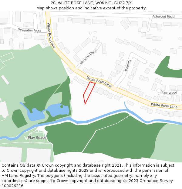 20, WHITE ROSE LANE, WOKING, GU22 7JX: Location map and indicative extent of plot