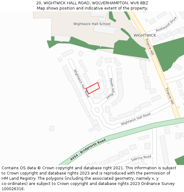 20, WIGHTWICK HALL ROAD, WOLVERHAMPTON, WV6 8BZ: Location map and indicative extent of plot
