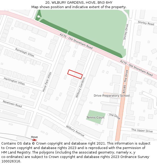 20, WILBURY GARDENS, HOVE, BN3 6HY: Location map and indicative extent of plot