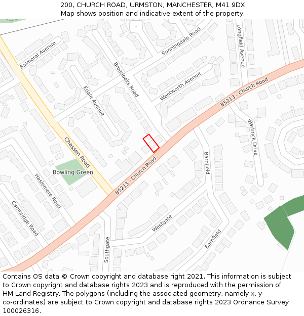 200, CHURCH ROAD, URMSTON, MANCHESTER, M41 9DX: Location map and indicative extent of plot