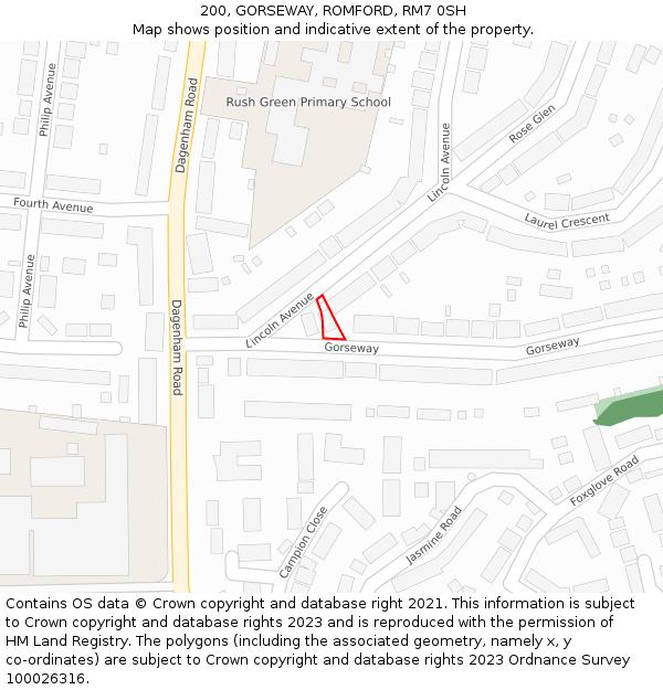 200, GORSEWAY, ROMFORD, RM7 0SH: Location map and indicative extent of plot