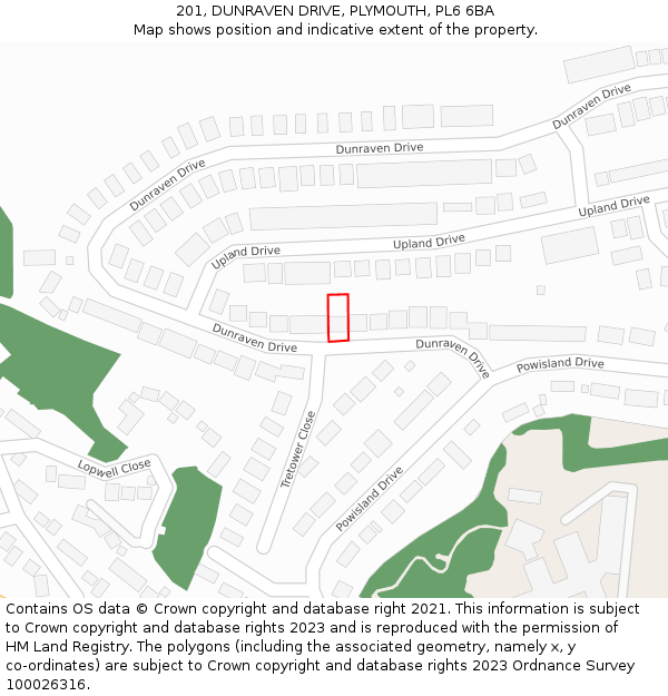 201, DUNRAVEN DRIVE, PLYMOUTH, PL6 6BA: Location map and indicative extent of plot