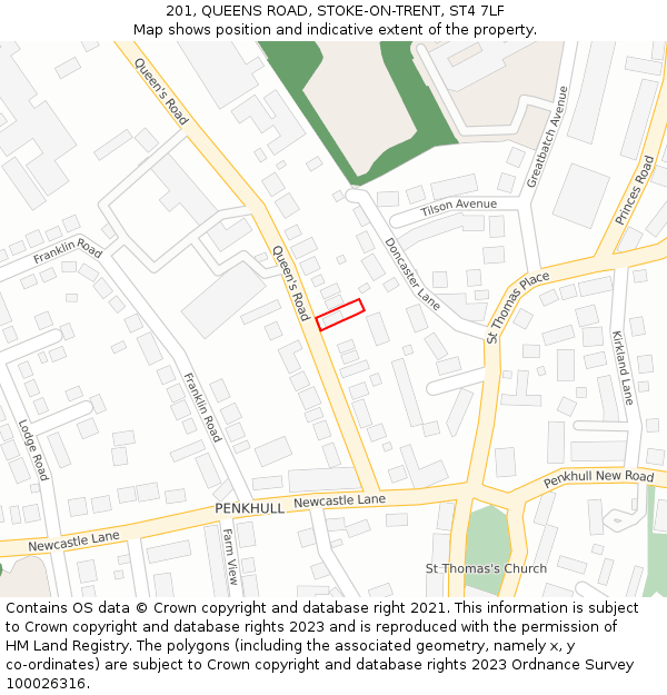 201, QUEENS ROAD, STOKE-ON-TRENT, ST4 7LF: Location map and indicative extent of plot