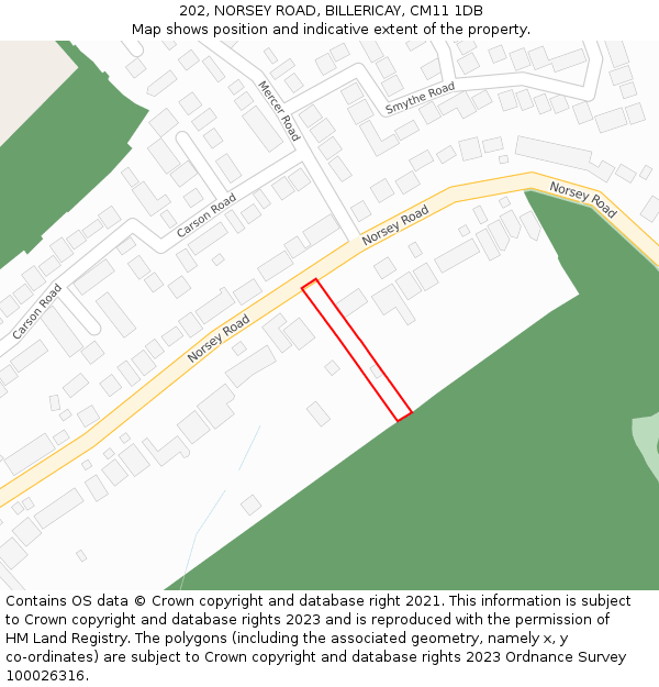 202, NORSEY ROAD, BILLERICAY, CM11 1DB: Location map and indicative extent of plot