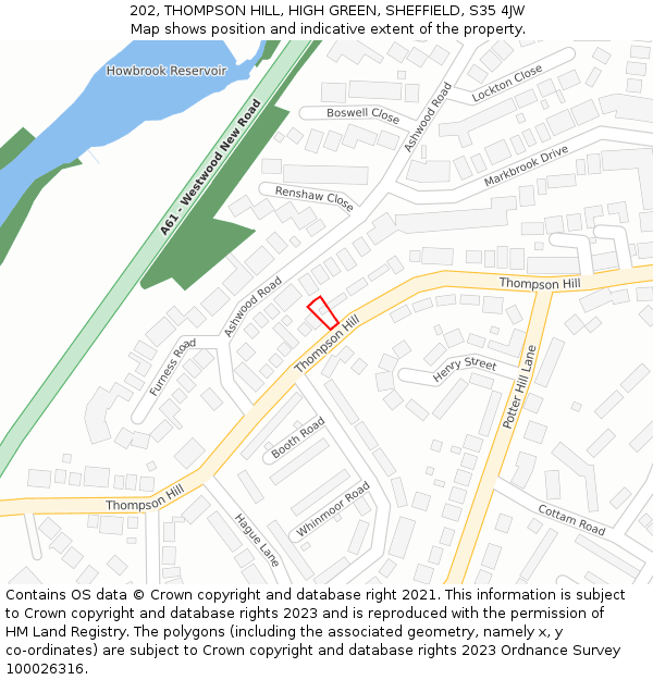 202, THOMPSON HILL, HIGH GREEN, SHEFFIELD, S35 4JW: Location map and indicative extent of plot