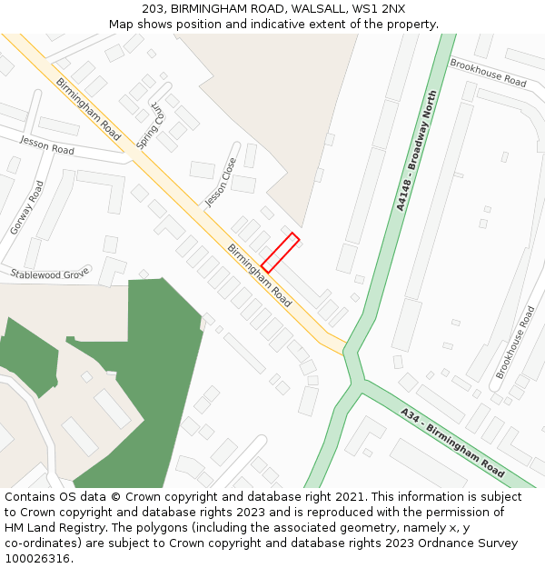 203, BIRMINGHAM ROAD, WALSALL, WS1 2NX: Location map and indicative extent of plot